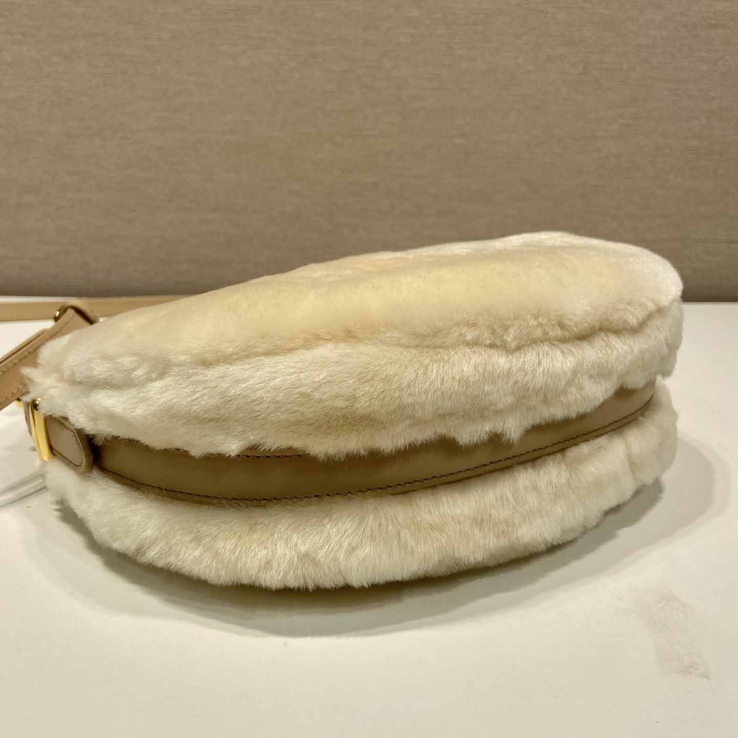 Prada Arqué Shearling And Leather Shoulder Bag - DopestKickz