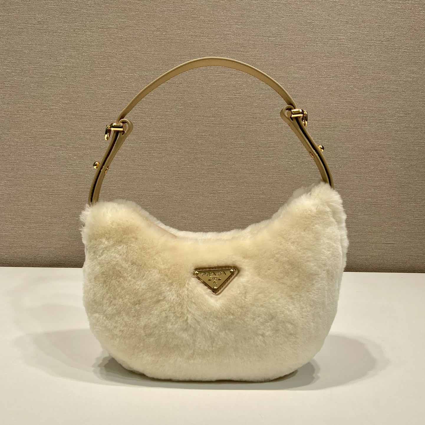 Prada Arqué Shearling And Leather Shoulder Bag - DopestKickz