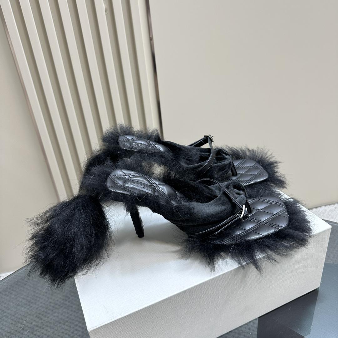 Burberry Shearling Step Post Sandals - DopestKickz