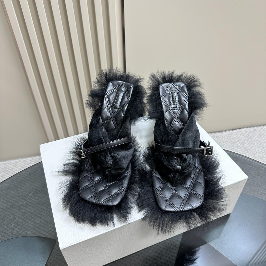 Burberry Shearling Step Post Sandals - DopestKickz