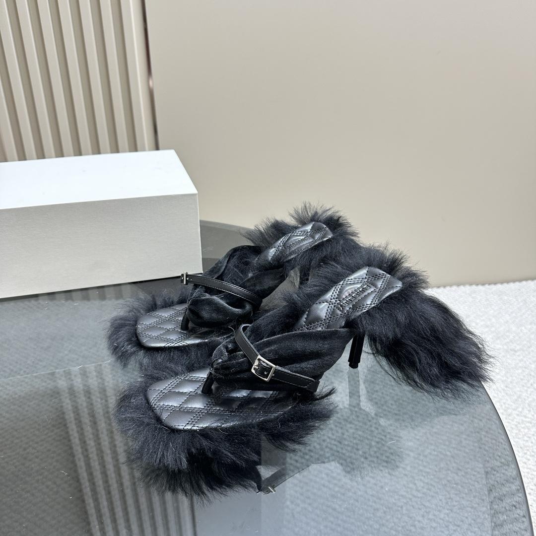 Burberry Shearling Step Post Sandals - DopestKickz