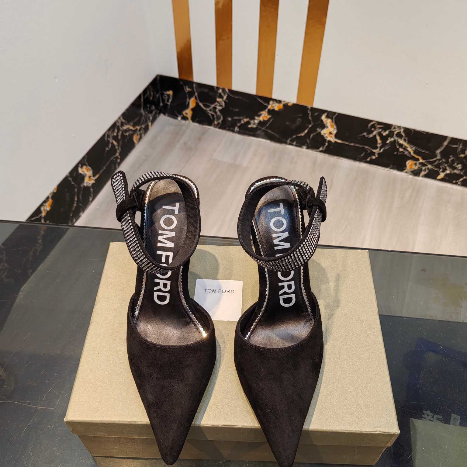 Tom Ford Asymmetric Crystal Ankle Strap Pumps - DopestKickz