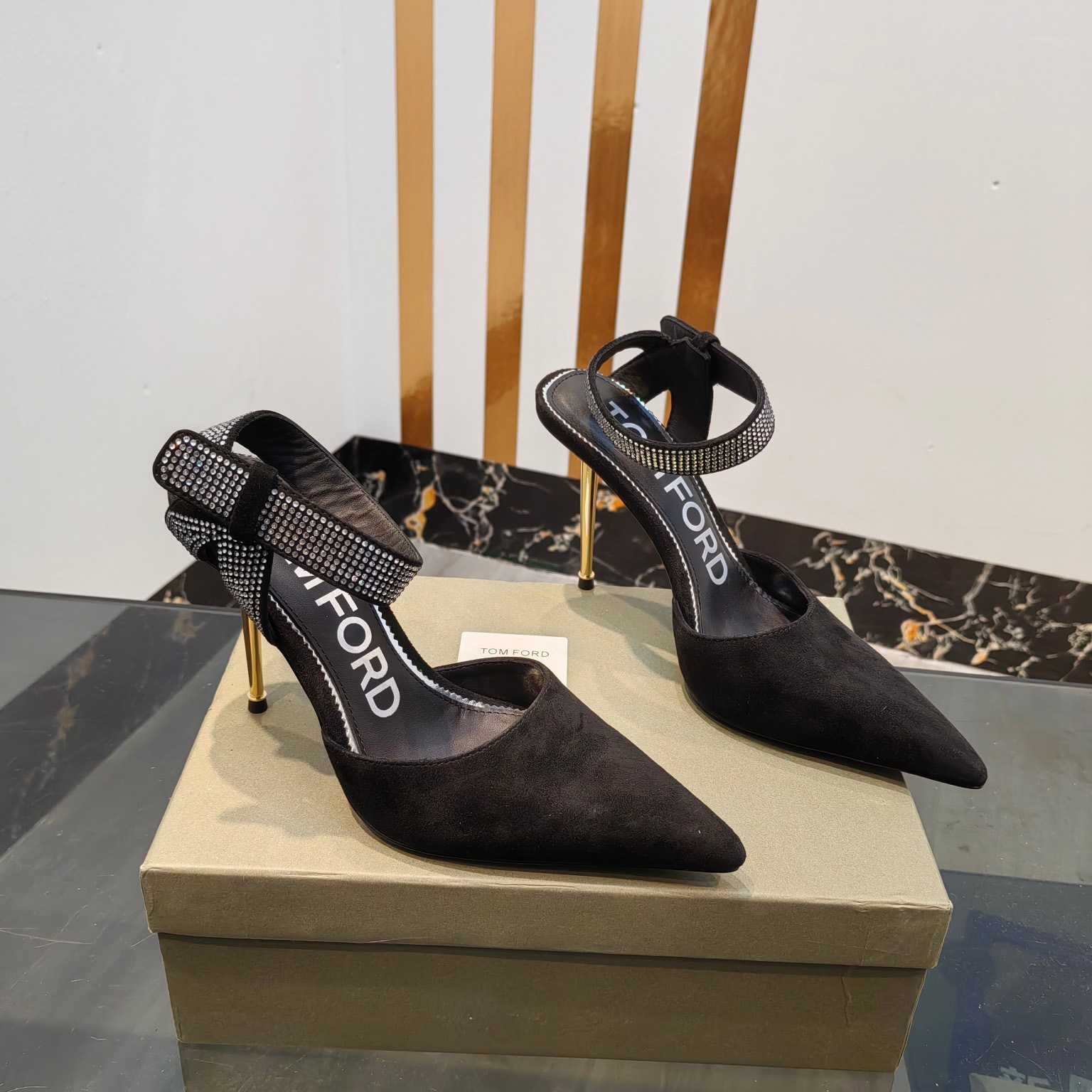 Tom Ford Asymmetric Crystal Ankle Strap Pumps - DopestKickz