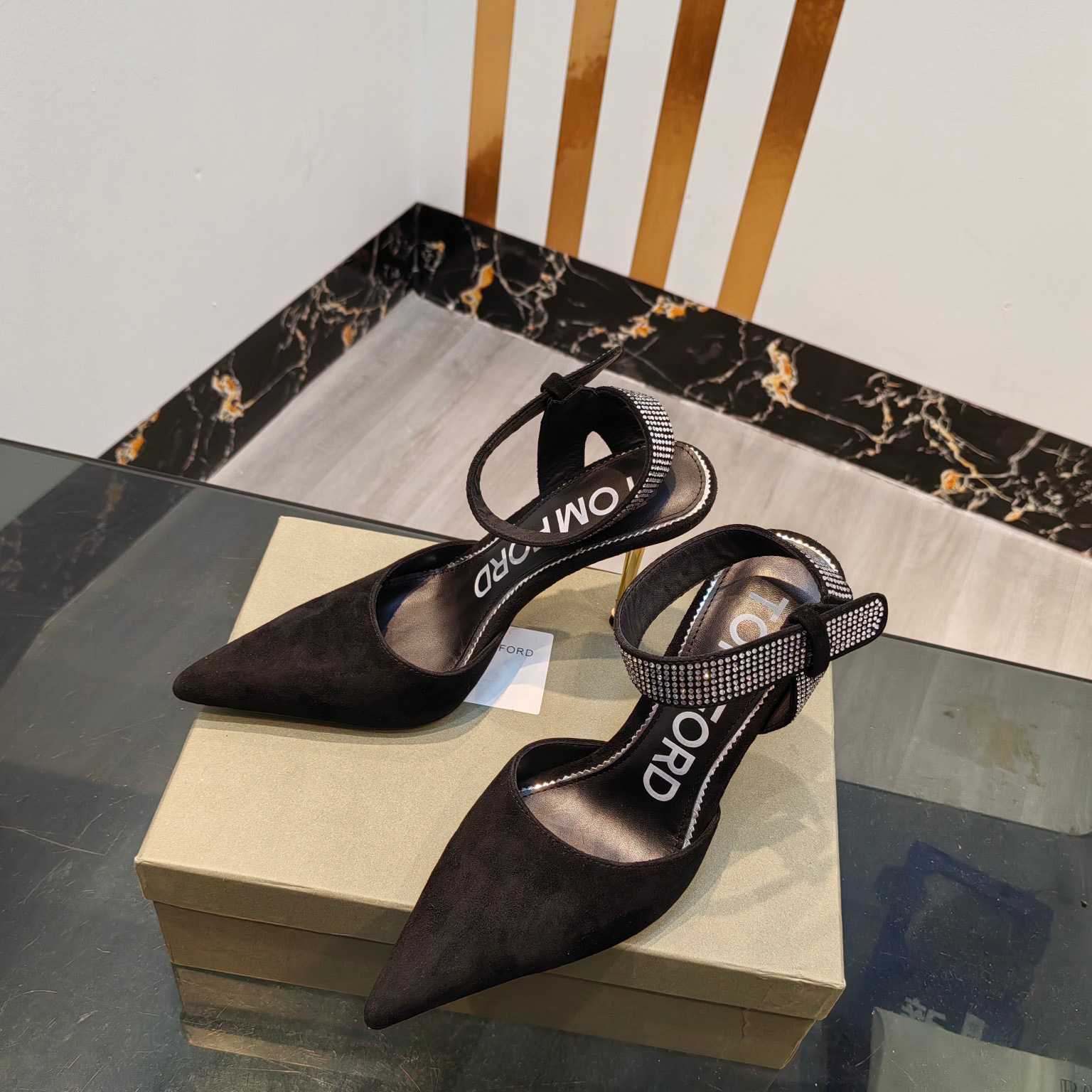 Tom Ford Asymmetric Crystal Ankle Strap Pumps - DopestKickz