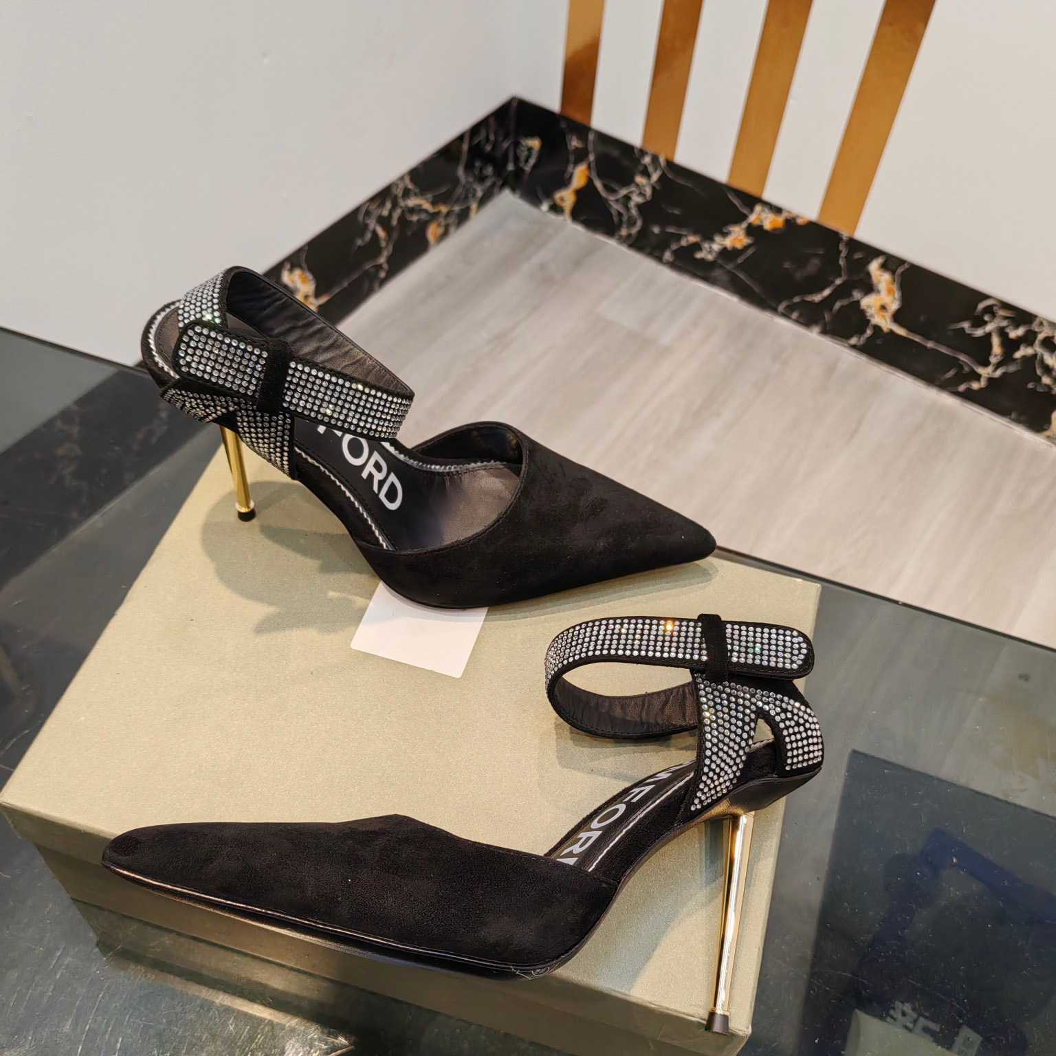 Tom Ford Asymmetric Crystal Ankle Strap Pumps - DopestKickz