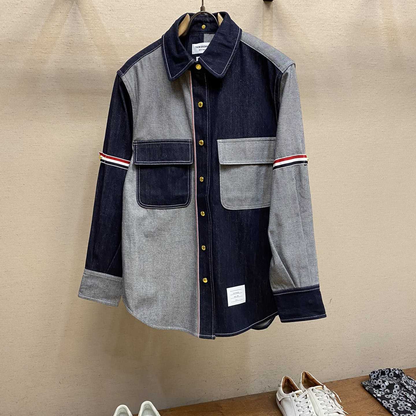 Thom Browne Selvedge Denim Armband Supersized Mini Shirtdress - DopestKickz