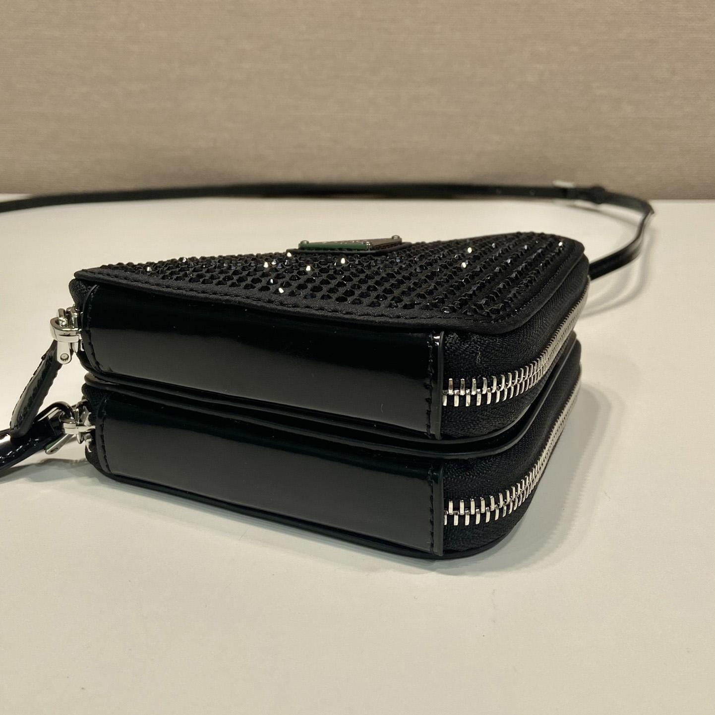 Prada Triangular Embellished Satin And Leather Mini-pouch - DopestKickz