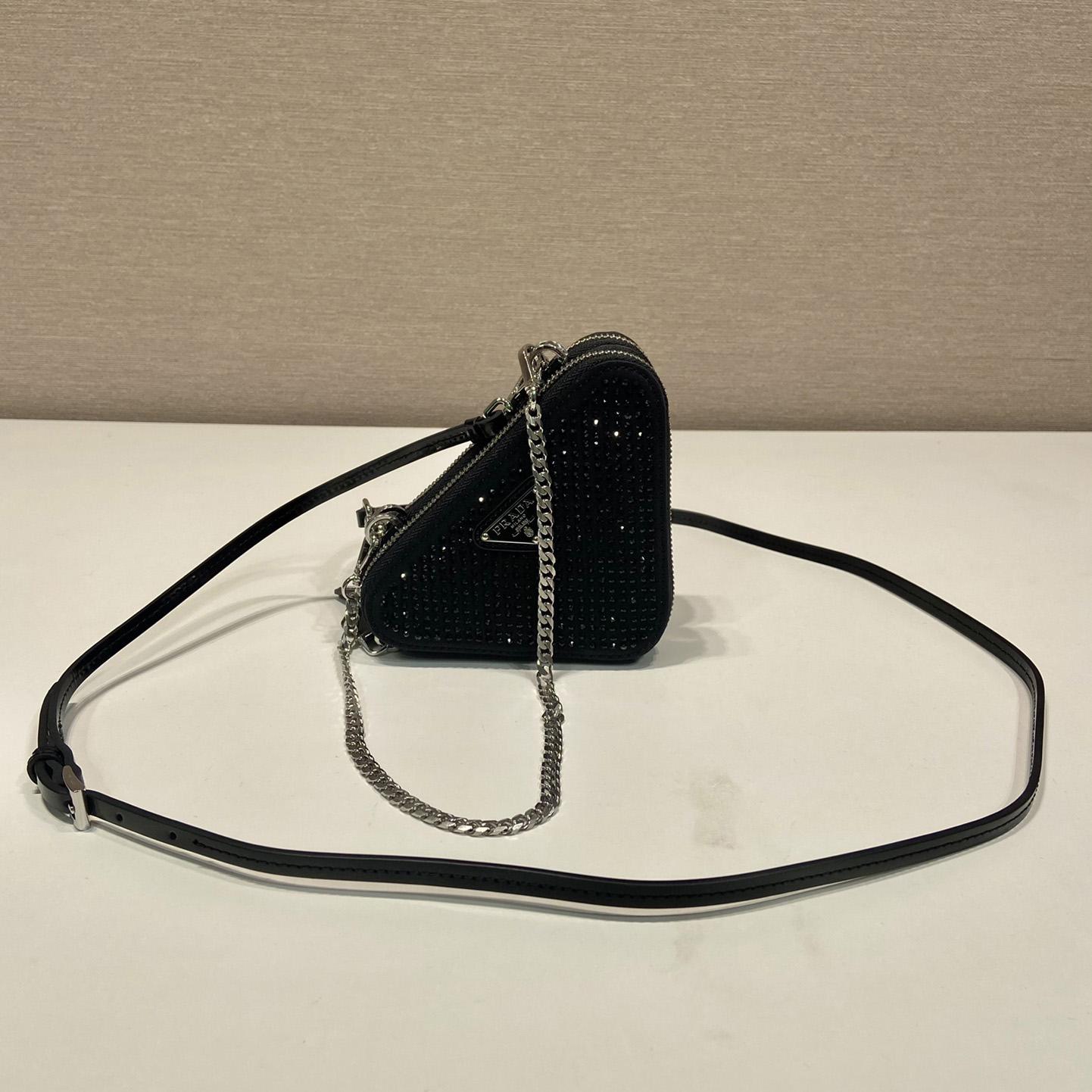 Prada Triangular Embellished Satin And Leather Mini-pouch - DopestKickz