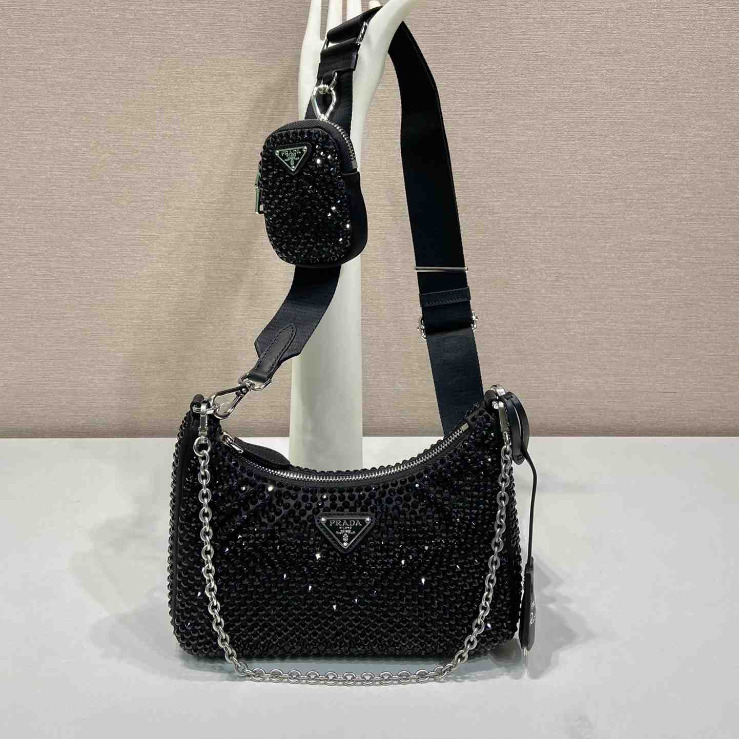 Prada Re-Edition 2005 Satin Bag With Crystals - DopestKickz