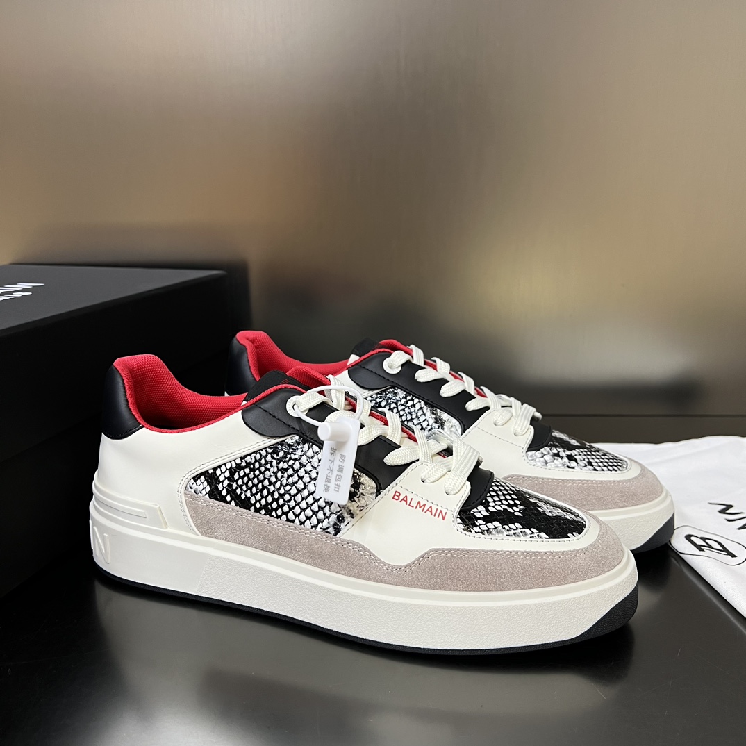 Balmain B-Court Flip Snakeskin-effect Leather And Suede Trainers - DopestKickz