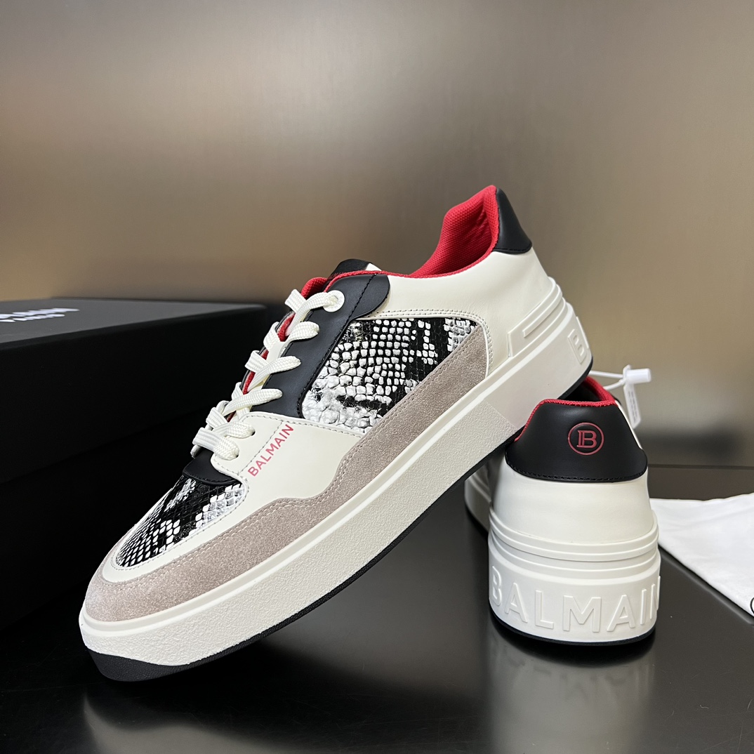 Balmain B-Court Flip Snakeskin-effect Leather And Suede Trainers - DopestKickz