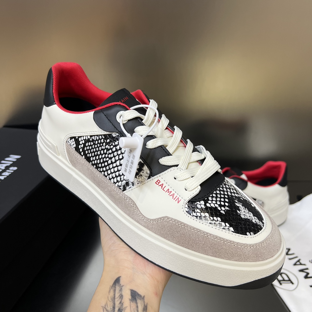 Balmain B-Court Flip Snakeskin-effect Leather And Suede Trainers - DopestKickz