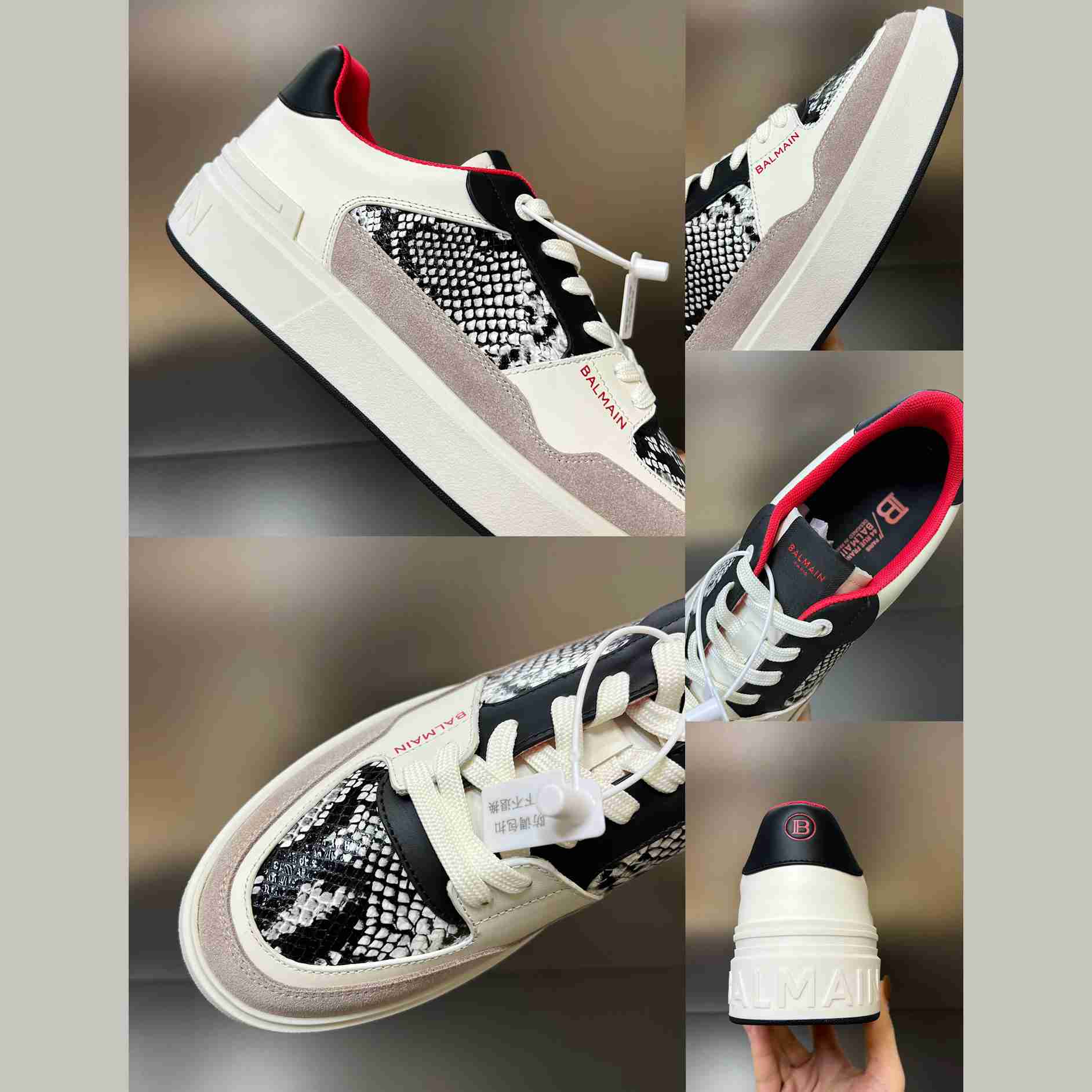 Balmain B-Court Flip Snakeskin-effect Leather And Suede Trainers - DopestKickz