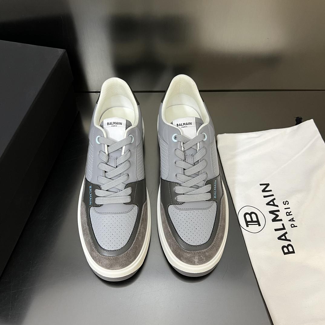 Balmain B-Court Flip Perforated Leather Trainers - DopestKickz