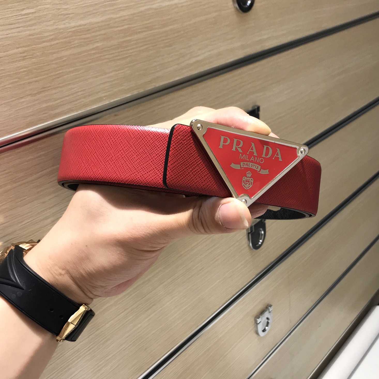 Prada Reversible Saffiano Leather Belt Strap - DopestKickz
