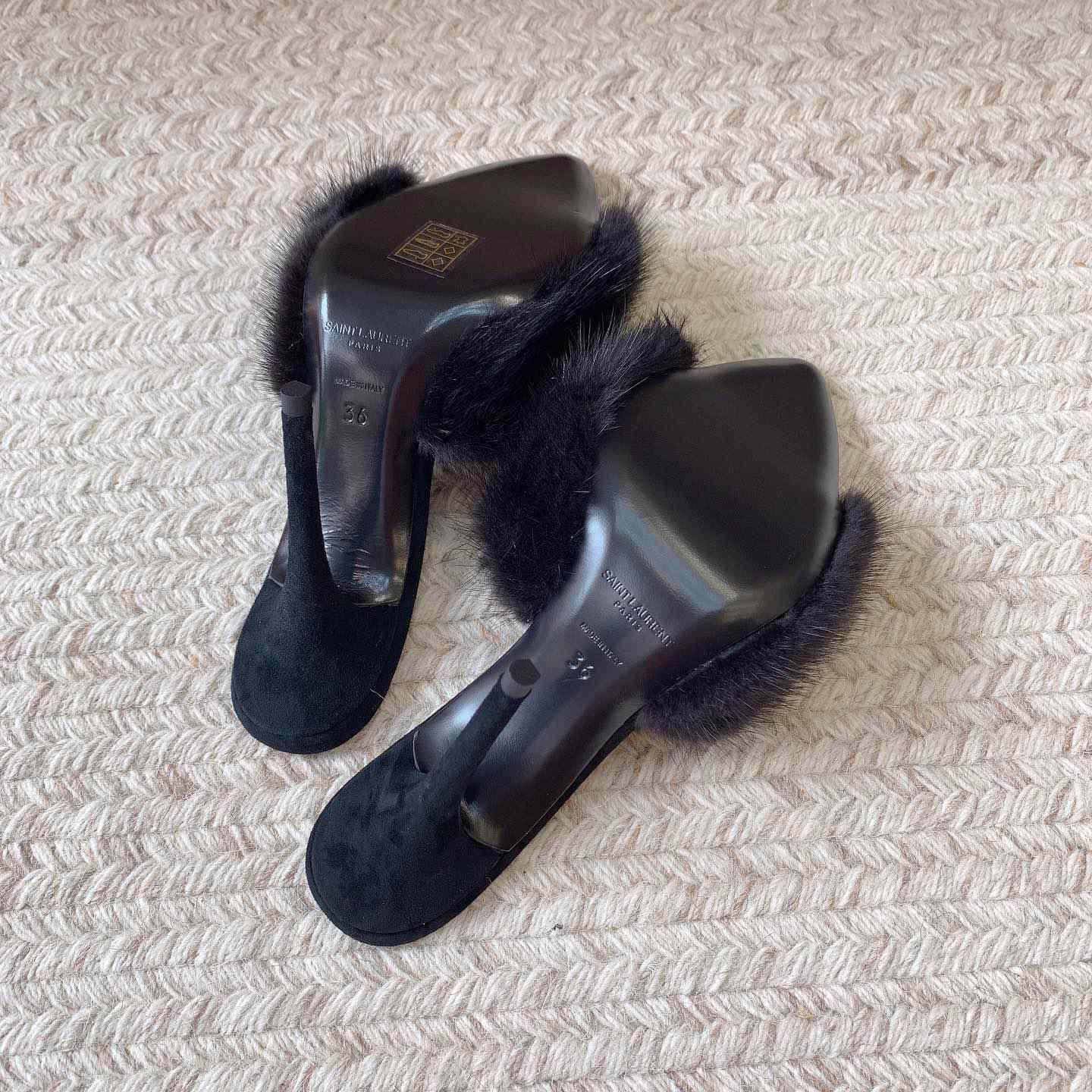 Saint Laurent LA 16 Mules In Animal-Free Fur And Suede  - DopestKickz