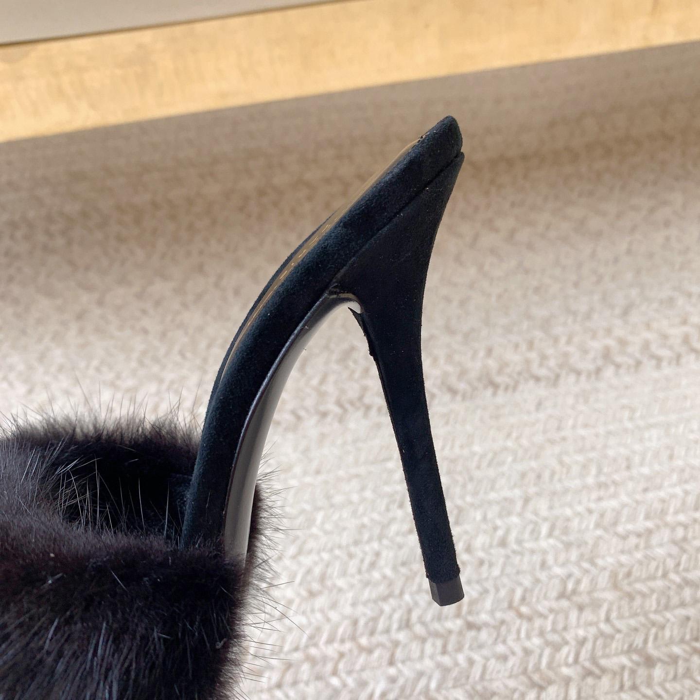 Saint Laurent LA 16 Mules In Animal-Free Fur And Suede  - DopestKickz