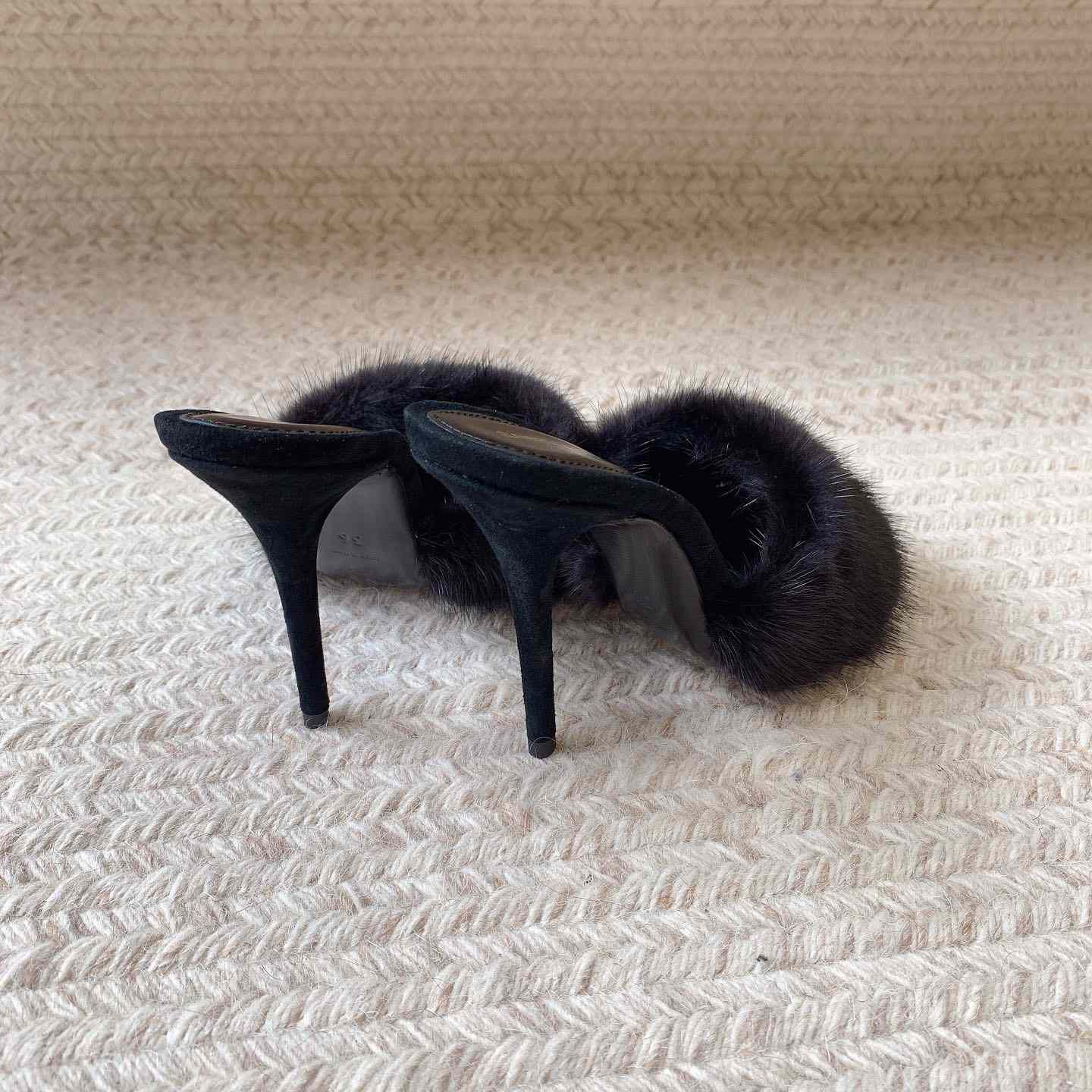 Saint Laurent LA 16 Mules In Animal-Free Fur And Suede  - DopestKickz
