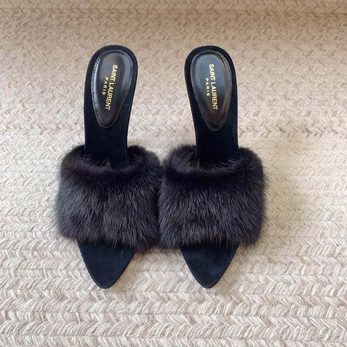 Saint Laurent LA 16 Mules In Animal-Free Fur And Suede  - DopestKickz