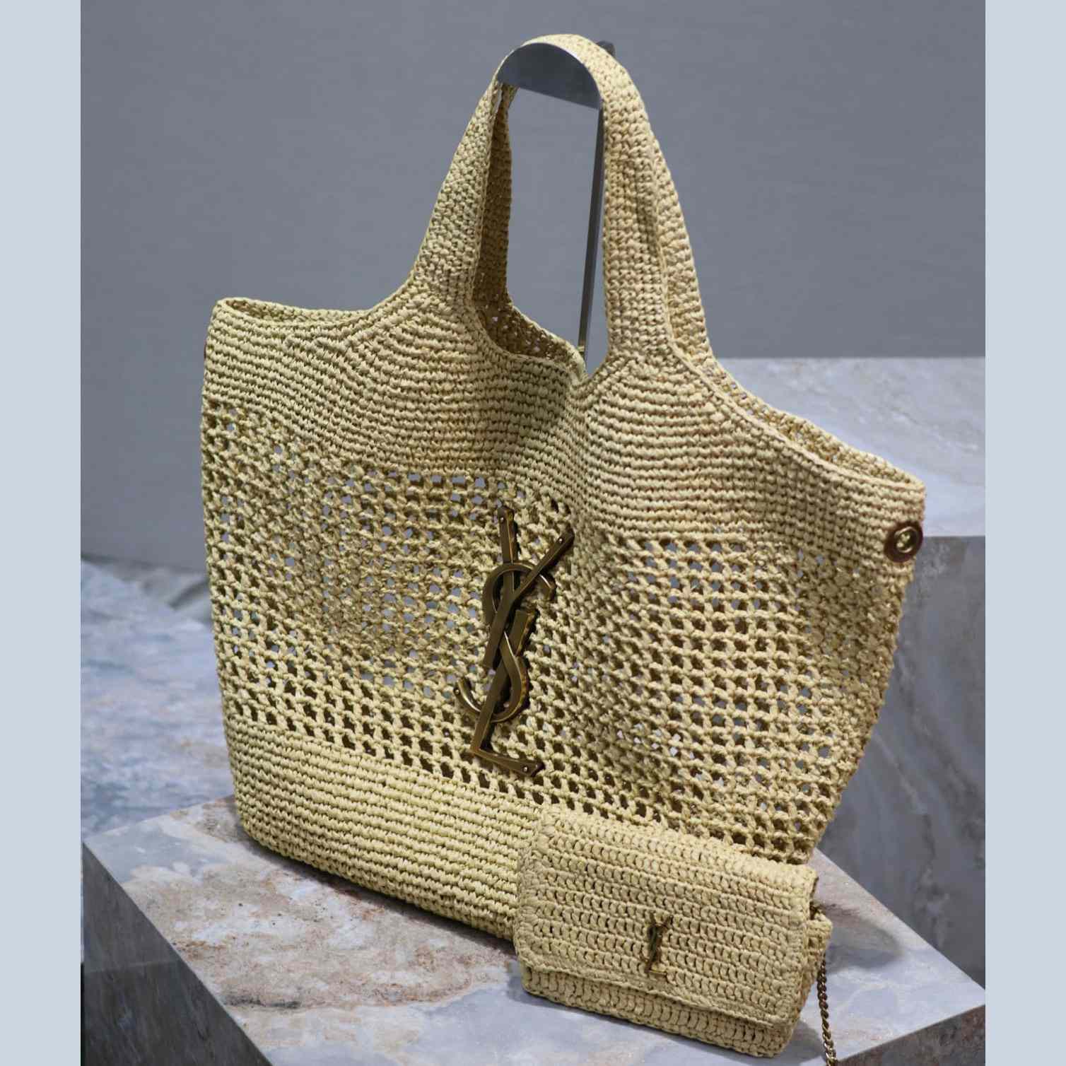 Saint Laurent YSL Icare Maxi Raffia Shopping Bag   47-61-8cm - DopestKickz