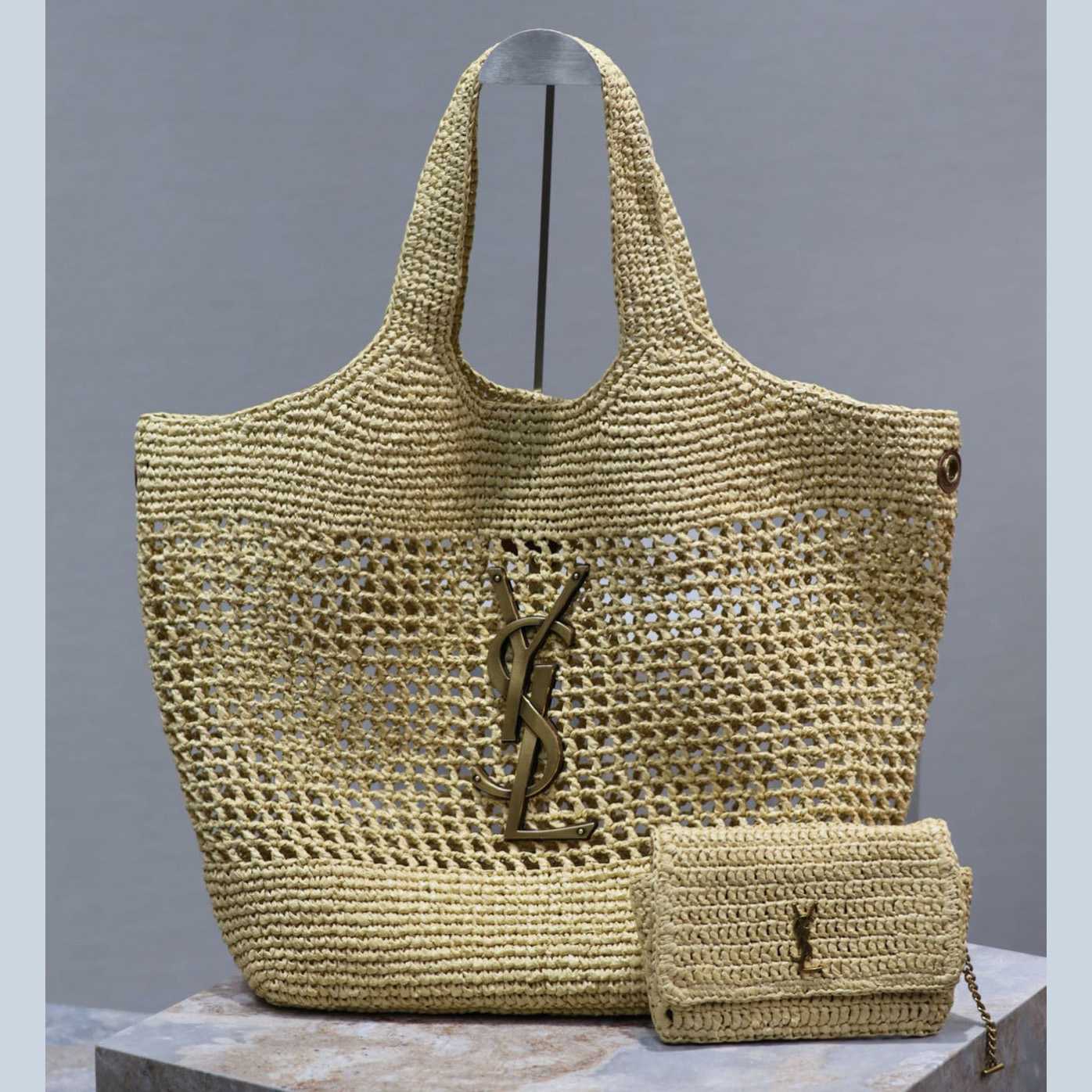 Saint Laurent YSL Icare Maxi Raffia Shopping Bag   47-61-8cm - DopestKickz