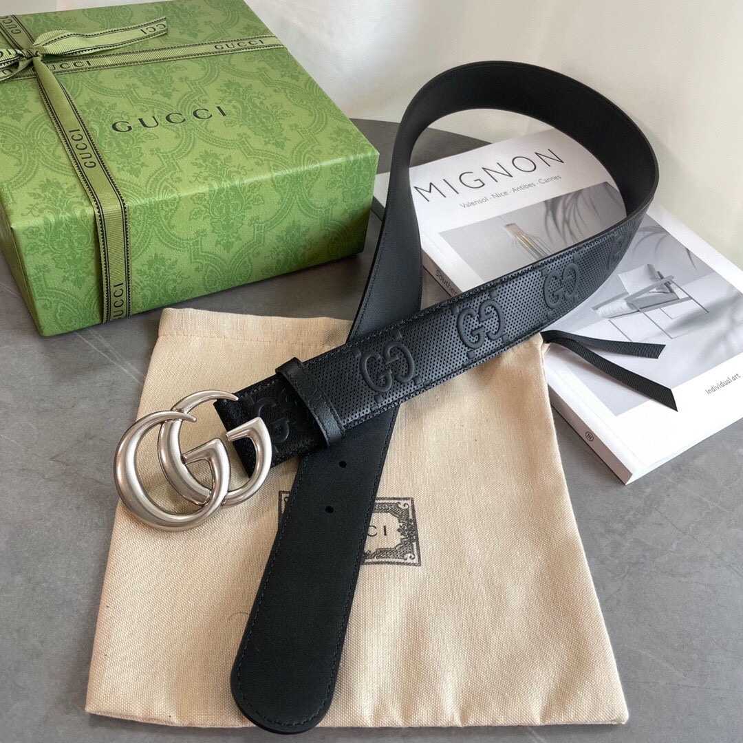 Gucci Double G Buckle Embossed Leather Belt - DopestKickz