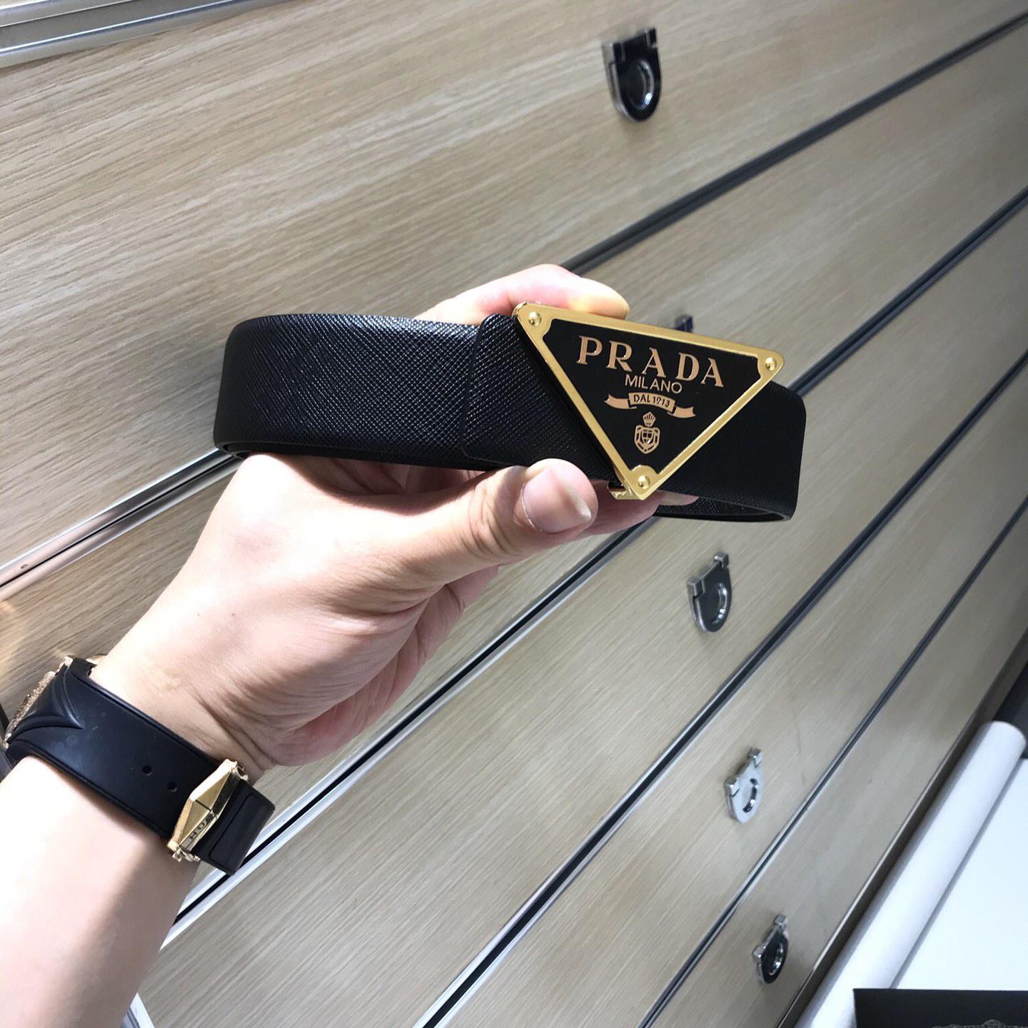 Prada Reversible Saffiano Leather Belt Strap - DopestKickz