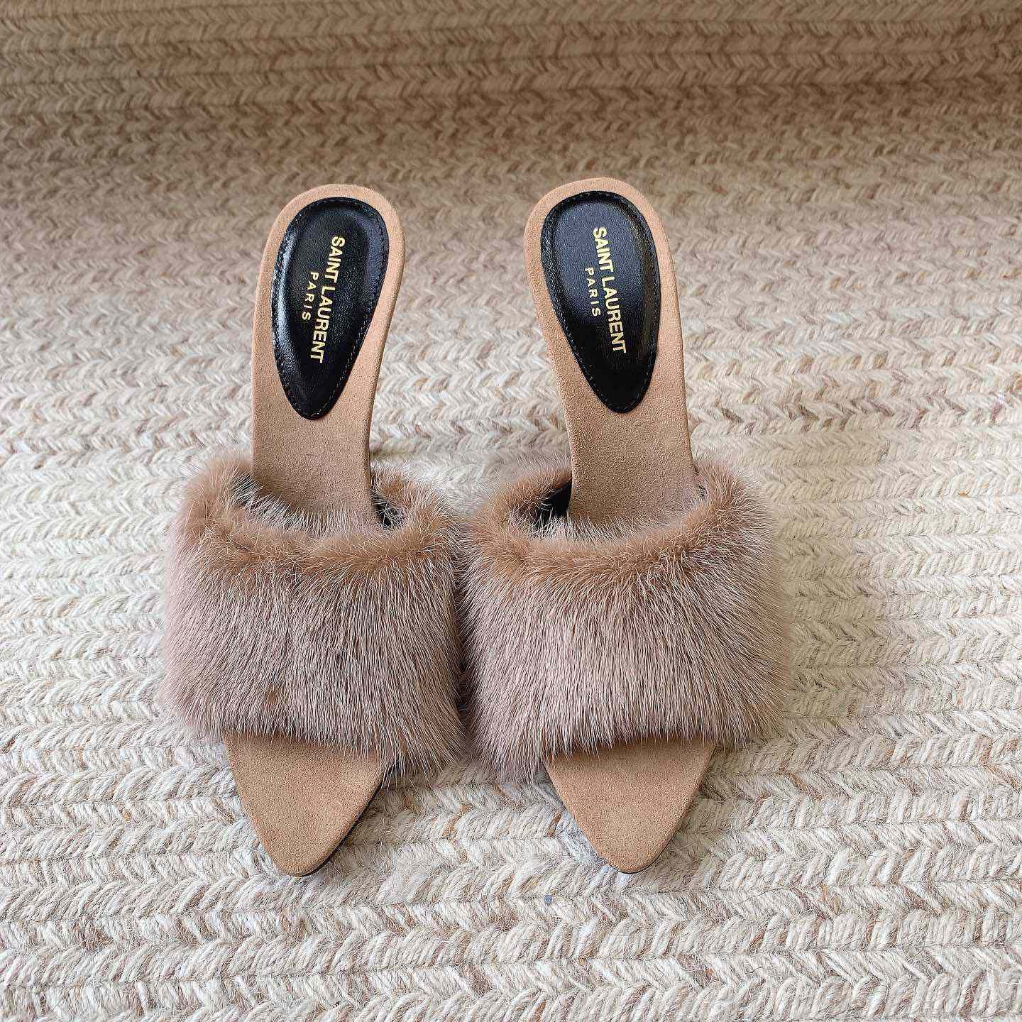 Saint Laurent LA 16 Mules In Animal-Free Fur And Suede  - DopestKickz