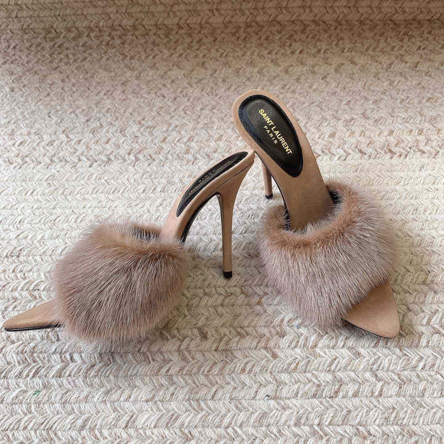 Saint Laurent LA 16 Mules In Animal-Free Fur And Suede  - DopestKickz