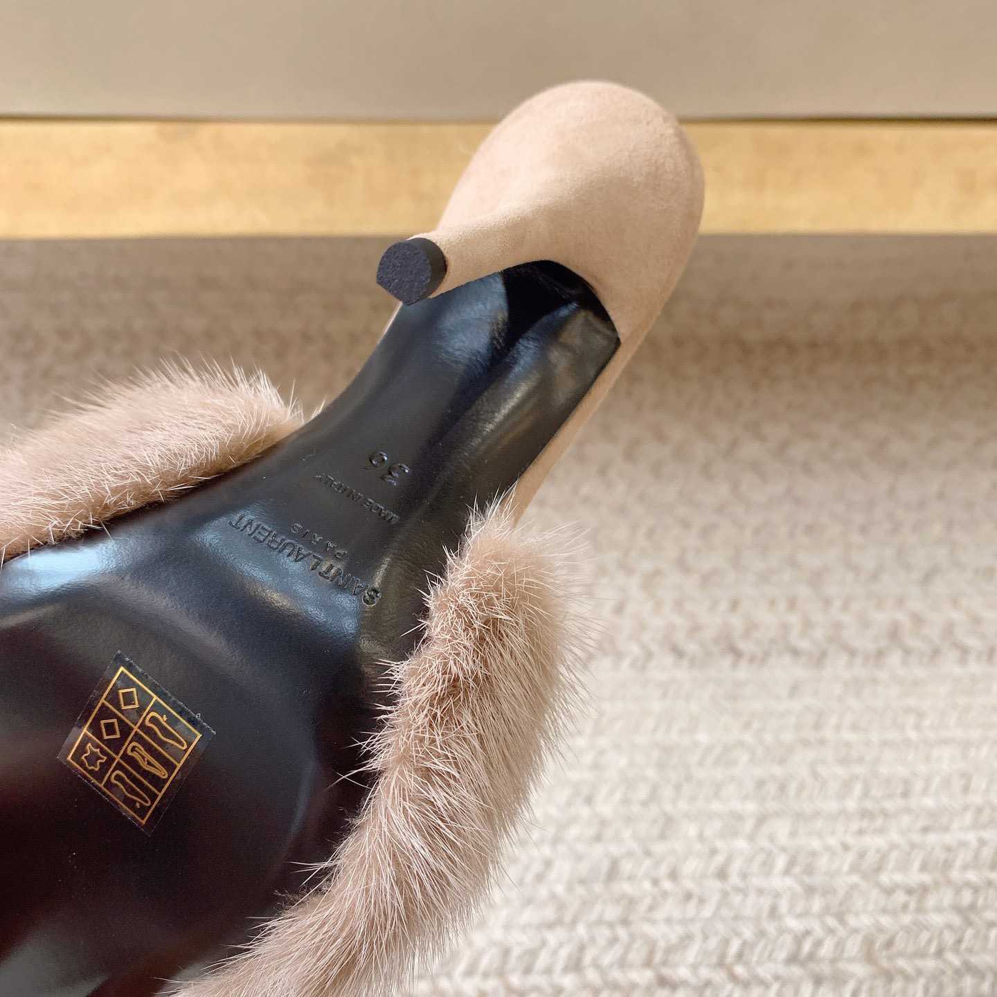 Saint Laurent LA 16 Mules In Animal-Free Fur And Suede  - DopestKickz