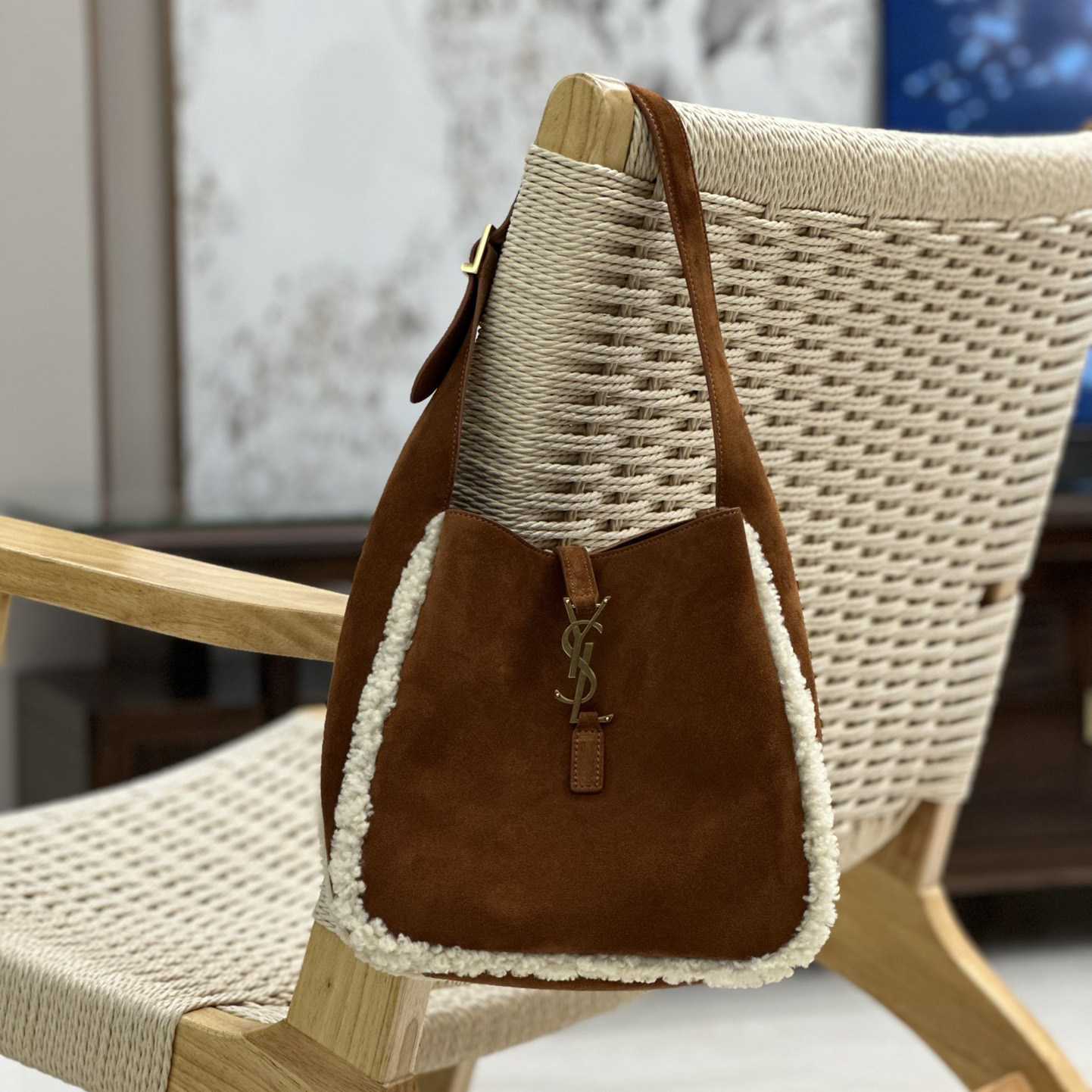 Saint Laurent LE 5 À 7 Supple Small In Suede And Shearling - DopestKickz