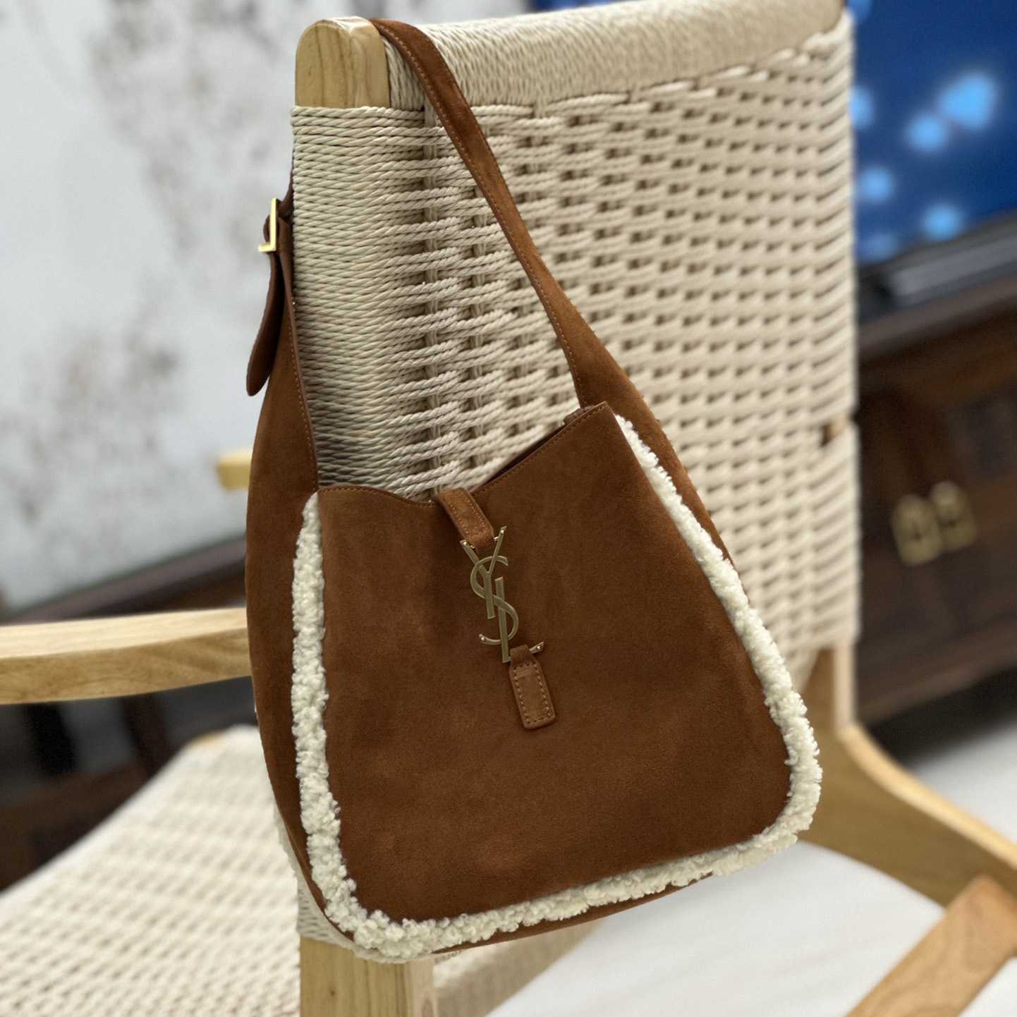 Saint Laurent LE 5 À 7 Supple Small In Suede And Shearling - DopestKickz