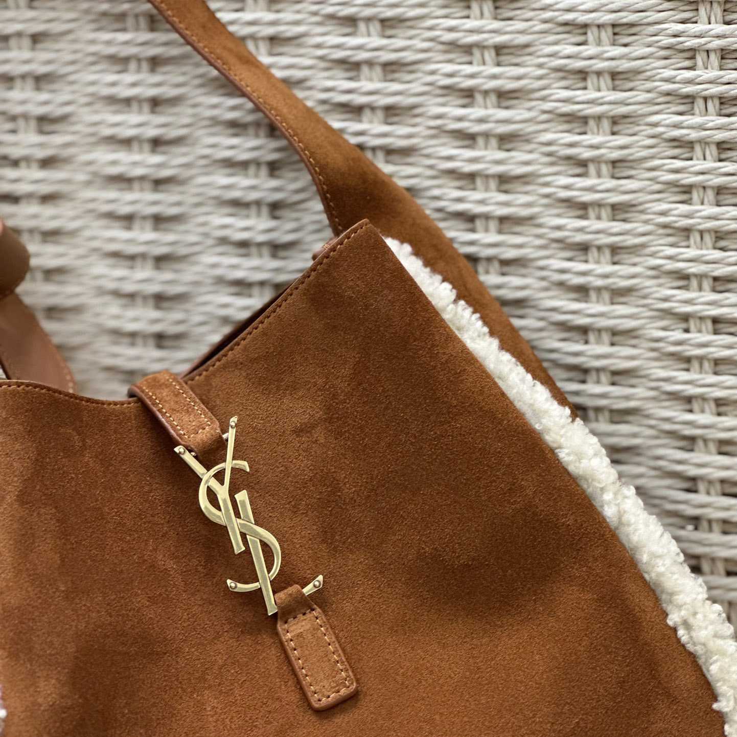 Saint Laurent LE 5 À 7 Supple Small In Suede And Shearling - DopestKickz