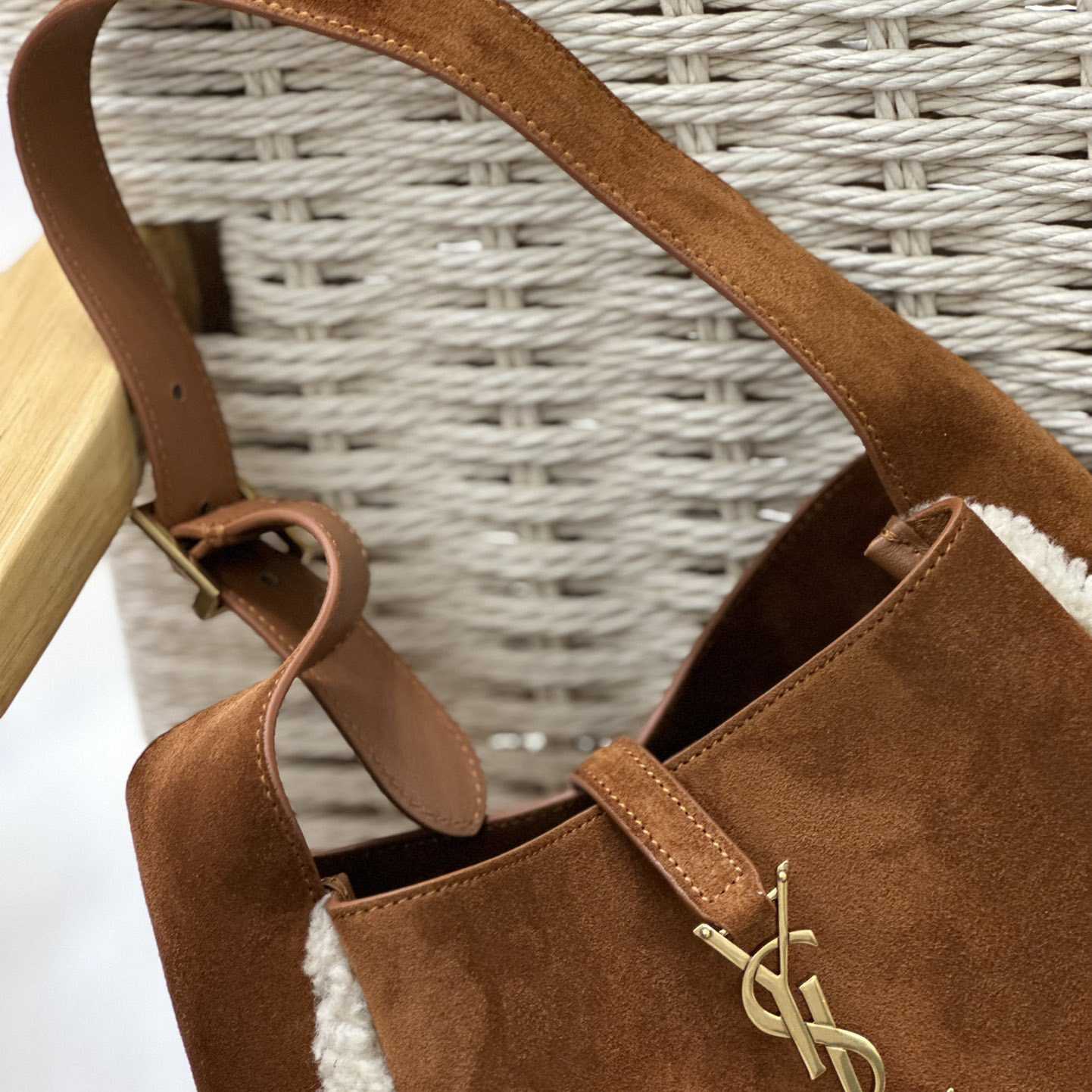 Saint Laurent LE 5 À 7 Supple Small In Suede And Shearling - DopestKickz