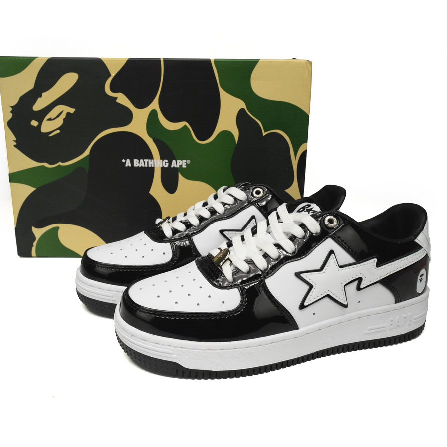 A Bathing Ape Bape Sta Low Black White Sneaker   1H70-191-001  - DopestKickz