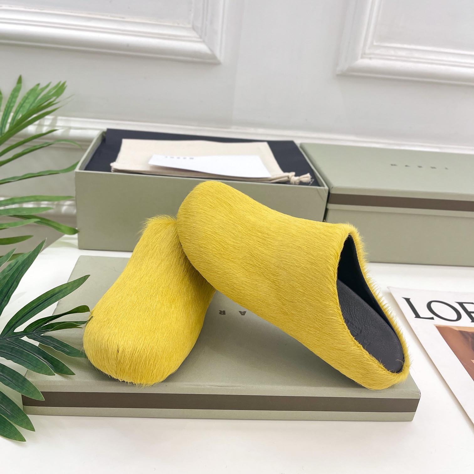 Marni Yellow Long Hair Calfskin Fussbett Sabot - DopestKickz