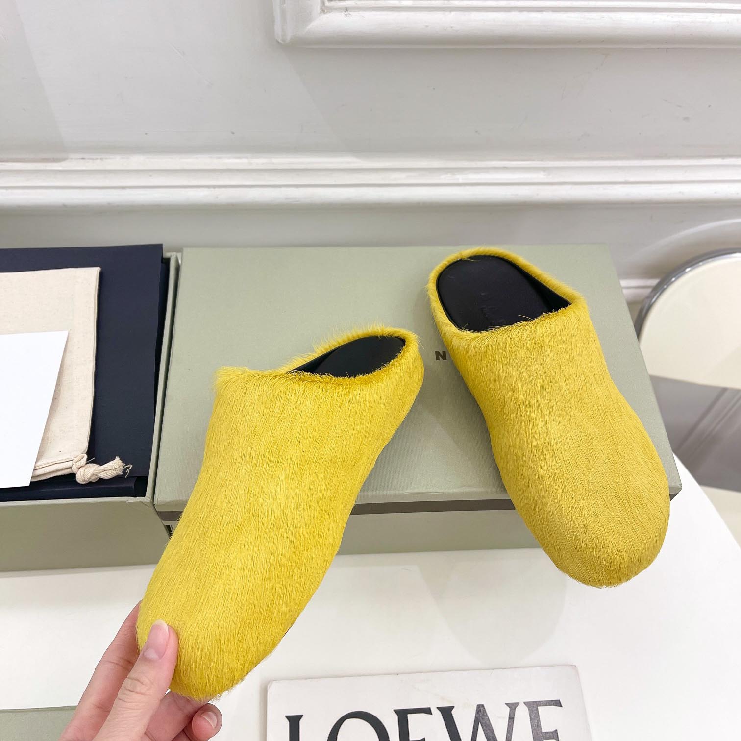 Marni Yellow Long Hair Calfskin Fussbett Sabot - DopestKickz