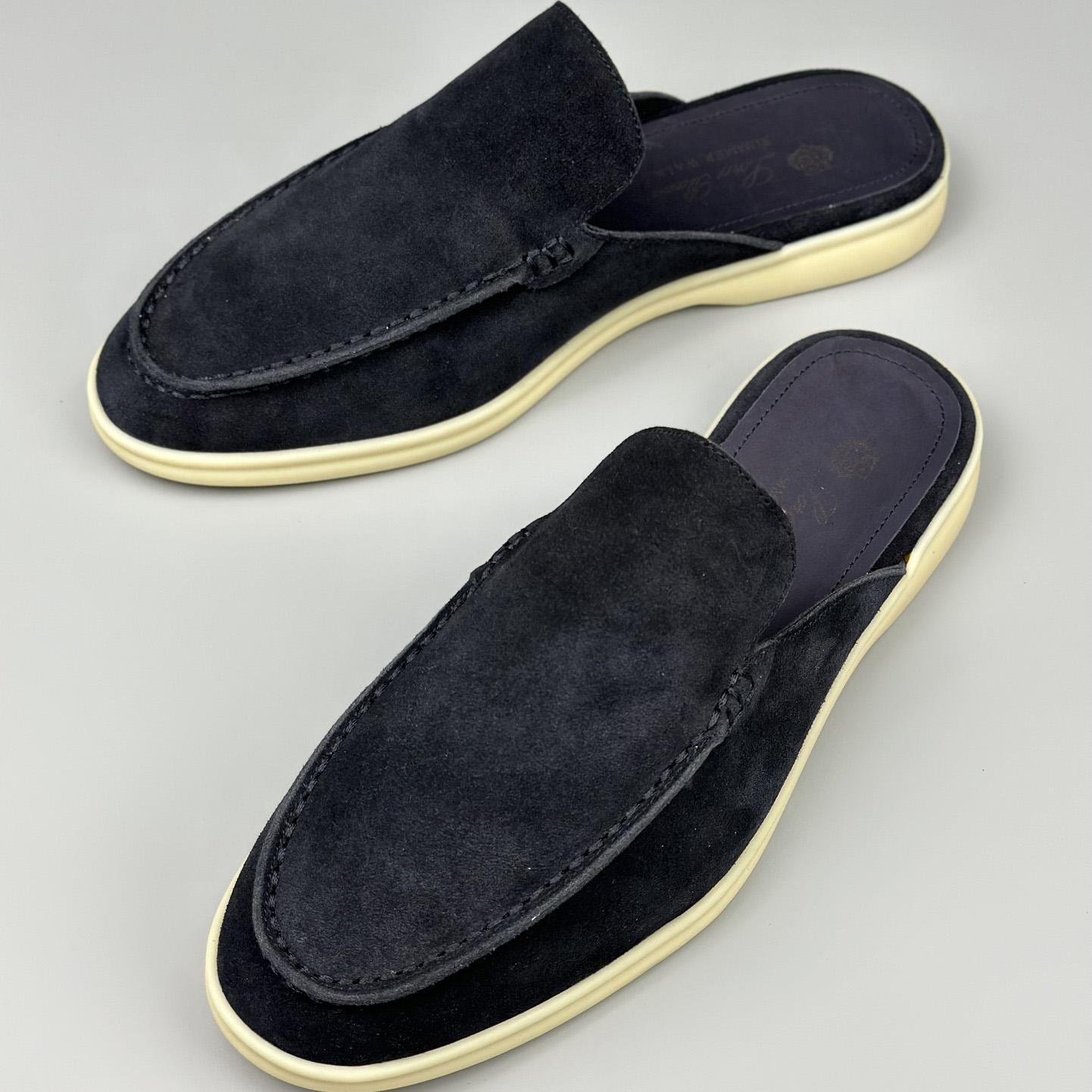 Loro Piana Babouche Walk Loafers Navy Blue - DopestKickz