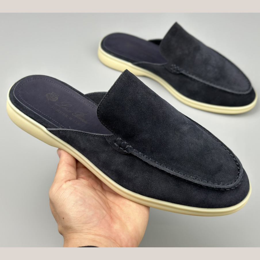 Loro Piana Babouche Walk Loafers Navy Blue - DopestKickz