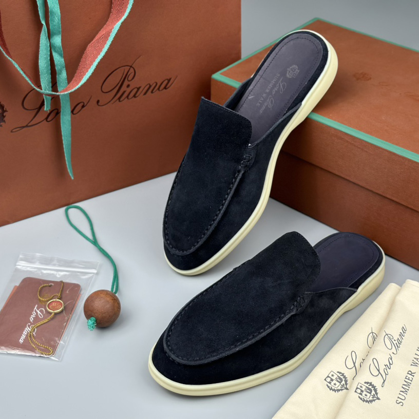 Loro Piana Babouche Walk Loafers Navy Blue - DopestKickz