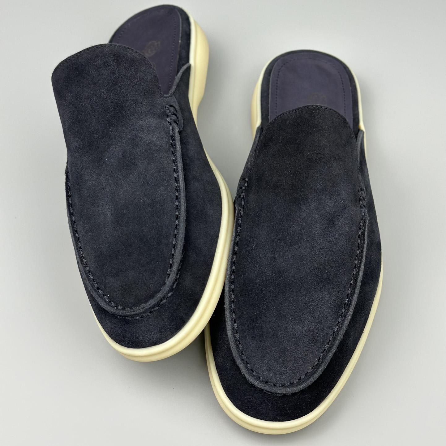 Loro Piana Babouche Walk Loafers Navy Blue - DopestKickz