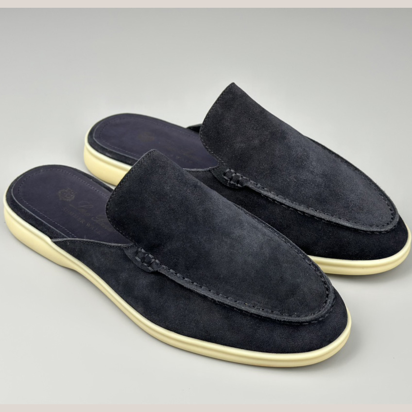 Loro Piana Babouche Walk Loafers Navy Blue - DopestKickz