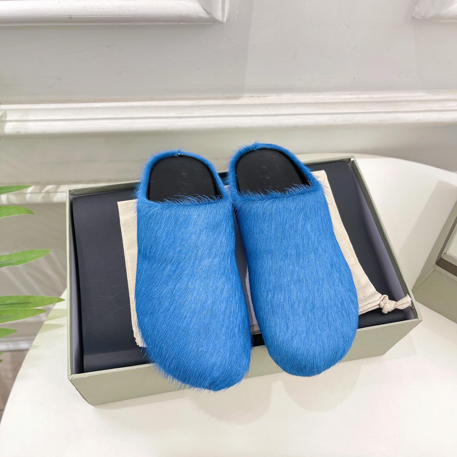 Marni Blue Long Hair Calfskin Fussbett Sabot - DopestKickz