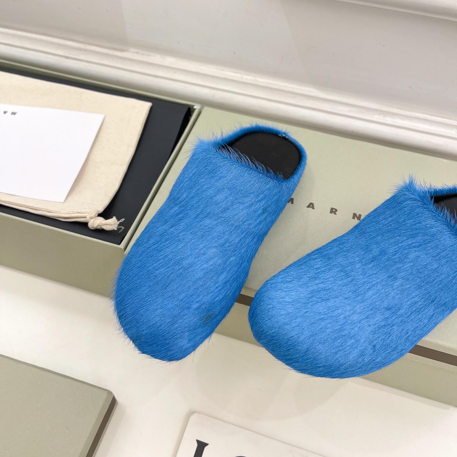 Marni Blue Long Hair Calfskin Fussbett Sabot - DopestKickz