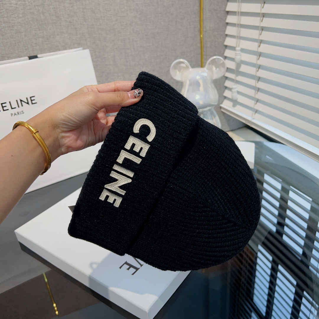 Celine  Embroidered Beanie In Ribbed Wool - DopestKickz