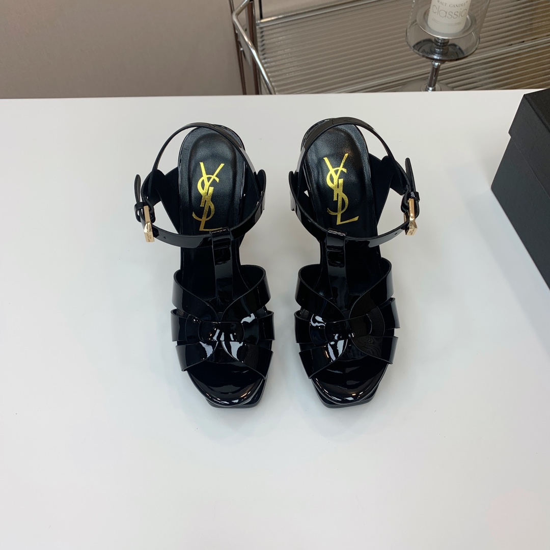 Saint Laurent Tribute Platform Sandals In Patent Leather - DopestKickz