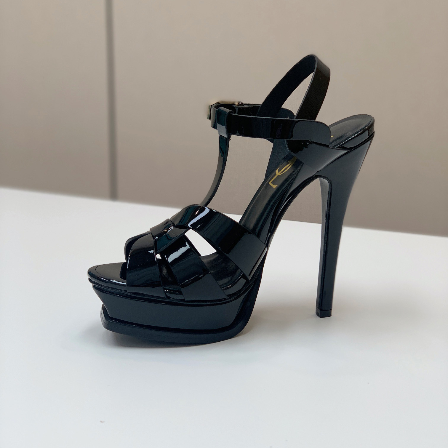 Saint Laurent Tribute Platform Sandals In Patent Leather - DopestKickz