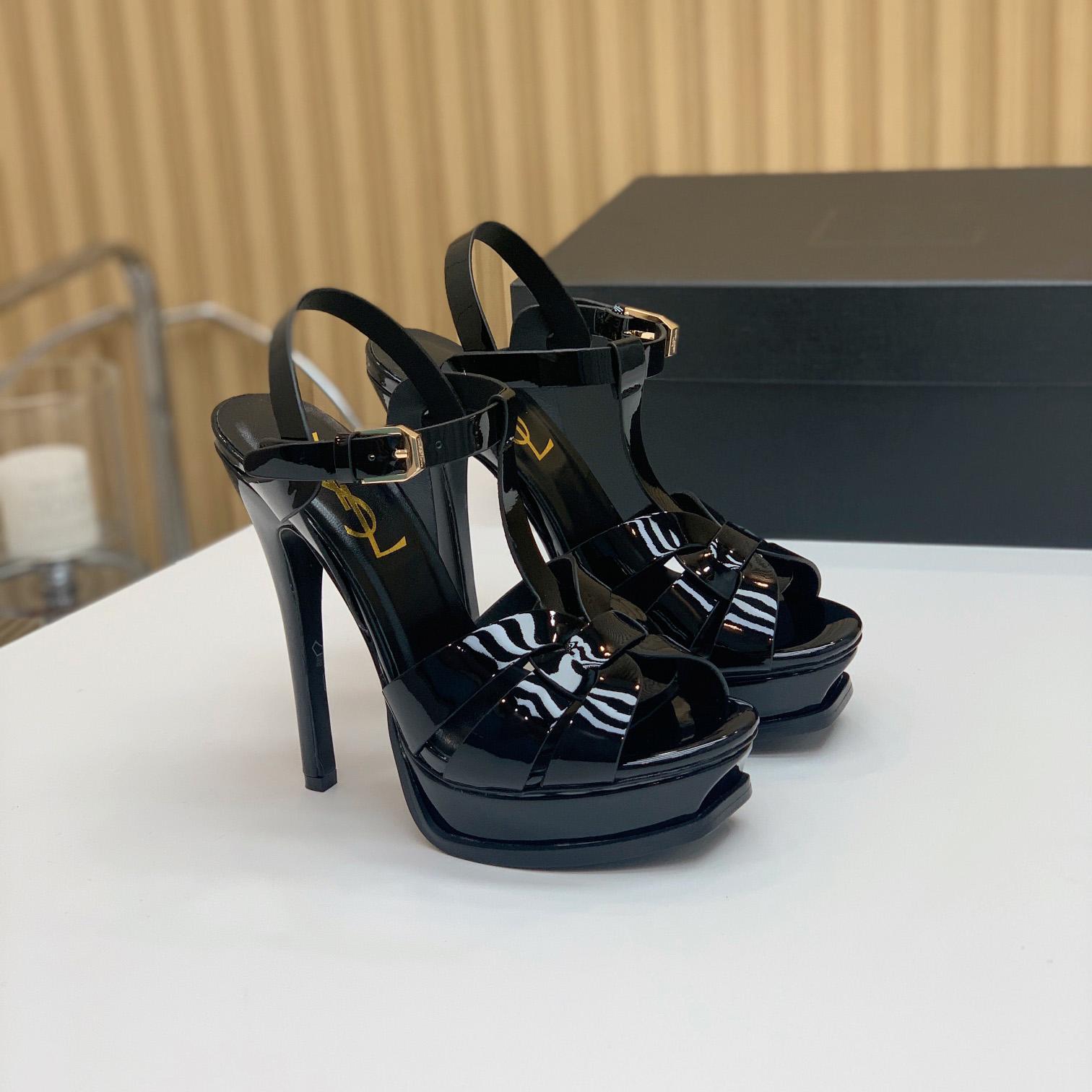 Saint Laurent Tribute Platform Sandals In Patent Leather - DopestKickz