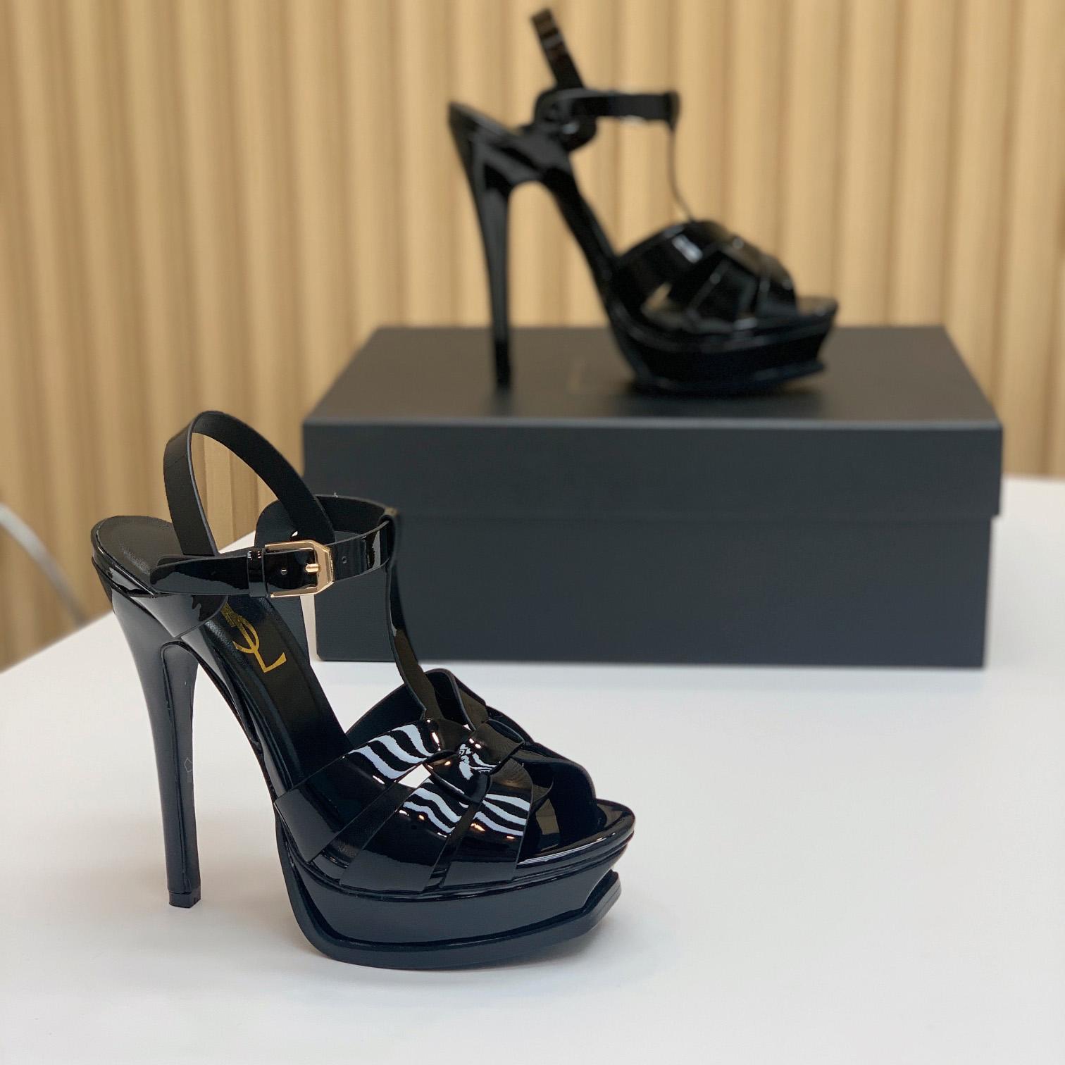 Saint Laurent Tribute Platform Sandals In Patent Leather - DopestKickz