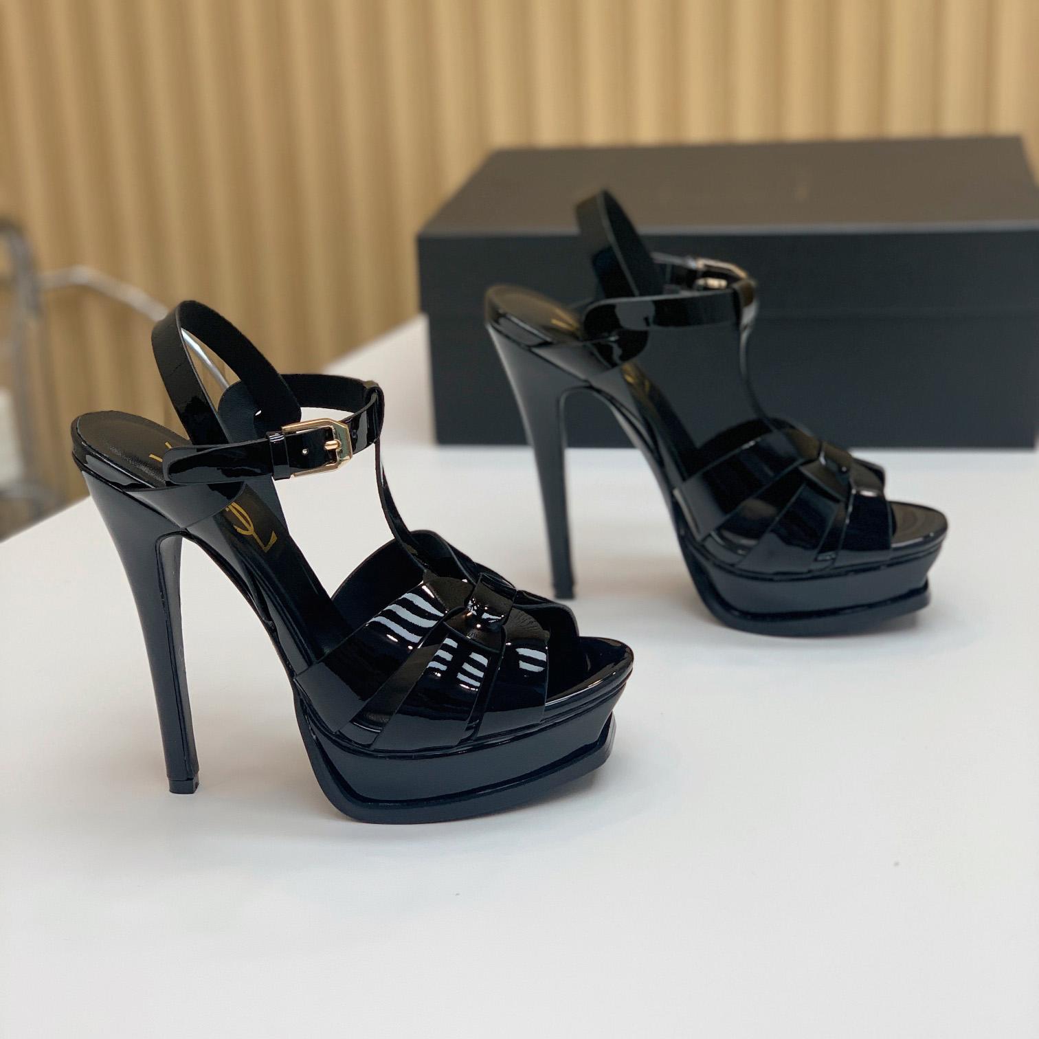 Saint Laurent Tribute Platform Sandals In Patent Leather - DopestKickz